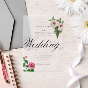 Heldere Acryl Tropische Hibiscus bruiloft Vellum Uitnodigingen