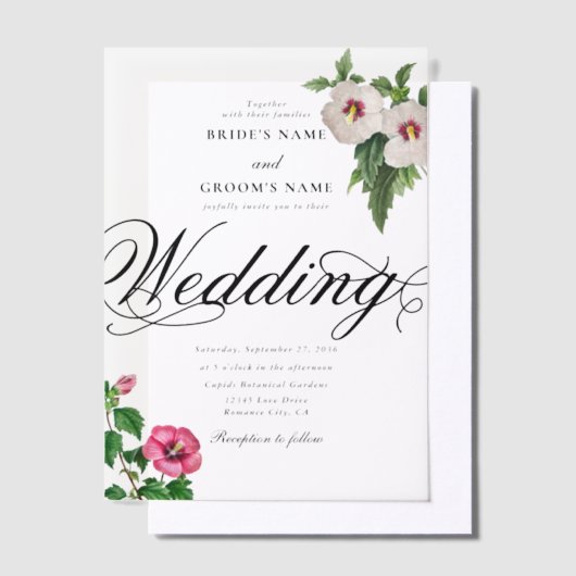 Heldere Acryl Tropische Hibiscus bruiloft Vellum Uitnodigingen (Offset)