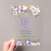 HELDERE ACRYLIC Paarse Bloem 18e Verjaardagsfeest Acryl Uitnodigingen (Insitu (Draagbaar))