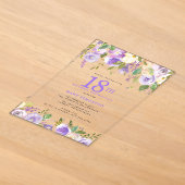 HELDERE ACRYLIC Paarse Bloem 18e Verjaardagsfeest Acryl Uitnodigingen (Laagn)
