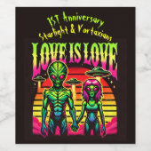 Heldere aliens in liefde onder de hemel wijn etiket (Enkel label)