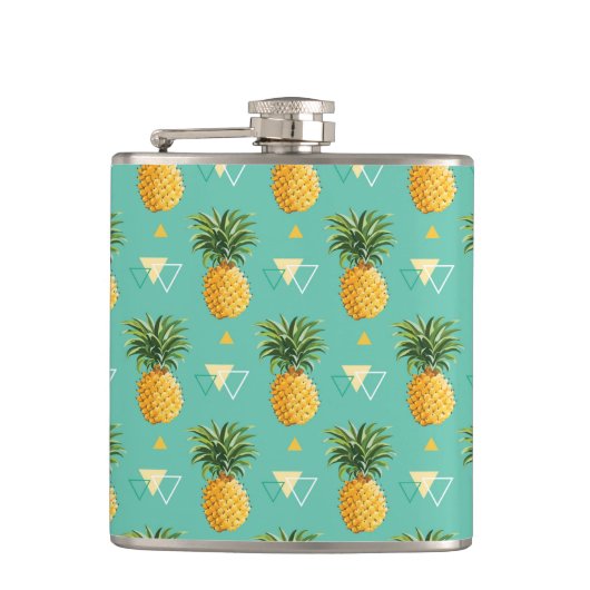 Heldere ananassen op het geometrische patroon heupfles (Voorkant)