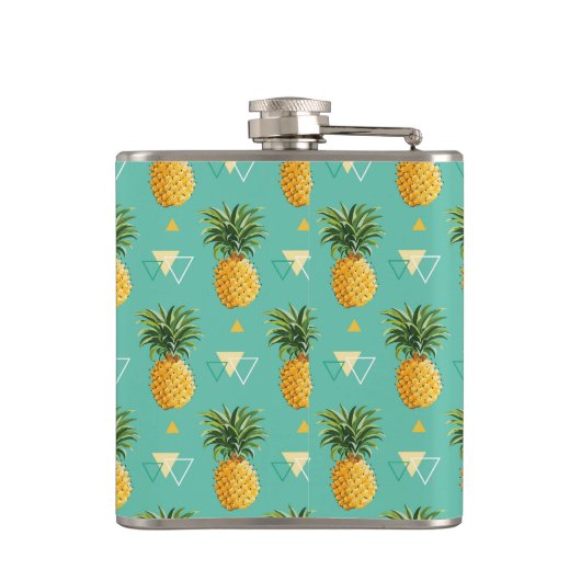 Heldere ananassen op het geometrische patroon heupfles (Achterkant)