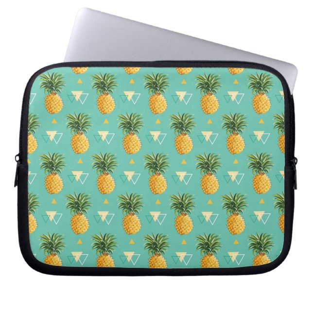 Heldere ananassen op het geometrische patroon laptop sleeve (Voorkant)