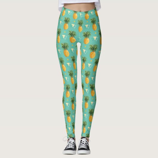 Heldere ananassen op het geometrische patroon leggings (Voorkant)