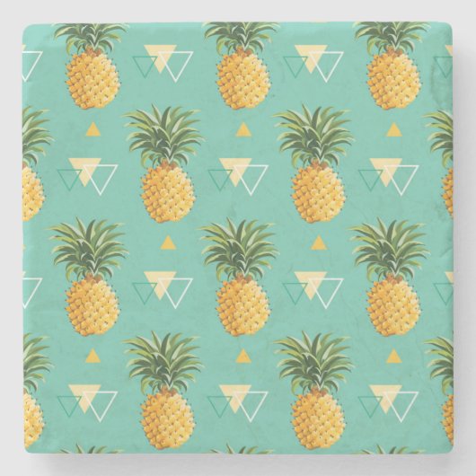 Heldere ananassen op het geometrische patroon stenen onderzetter (Voorkant)