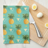 Heldere ananassen op het geometrische patroon theedoek (Quarter Fold)
