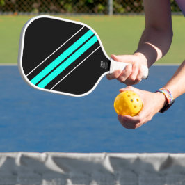 Heldere Aqua White Slant Racing Stripes op zwart Pickleball Paddle