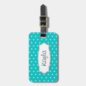 Heldere aquabloem polka stippen genaamd bagagelabe bagagelabel (Voorkant verticaal)