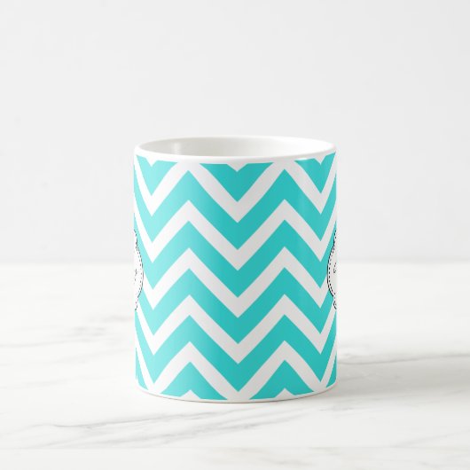Heldere Aquamarijn Chevron Stripes met Monogram Koffiemok (Center)