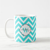 Heldere Aquamarijn Chevron Stripes met Monogram Koffiemok (Links)