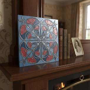 Heldere Art Nouveau bloemmedaillon#13 ID1193 Tegeltje