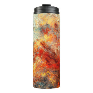 Heldere artistieke spatten. Abstracte verfkleur Thermosbeker
