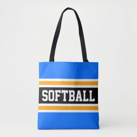 Heldere Athletic Blue Zwart Geel SOFTBALL Stripes Tote Bag (Voorkant)