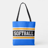 Heldere Athletic Blue Zwart Geel SOFTBALL Stripes Tote Bag (Achterkant)