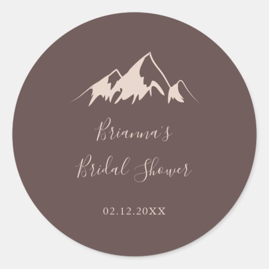 Heldere bergland bruiloftsshower favoriet ronde sticker (Voorkant)