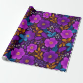 Heldere bes bloemmotief cadeaupapier (Uitgerold)