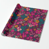 Heldere bes bloemmotief cadeaupapier (Uitgerold)
