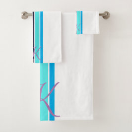 Heldere blauw en wit gestreepte lijn minimalistisc bad handdoek