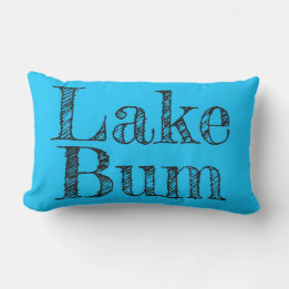 heldere blauwe en zwarte LAKE BUM-typografie Kussen