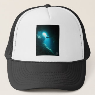 Heldere blauwe grot en vis trucker pet