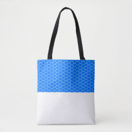 Heldere blauwe honingraatpatroon wit kleurblok tote bag