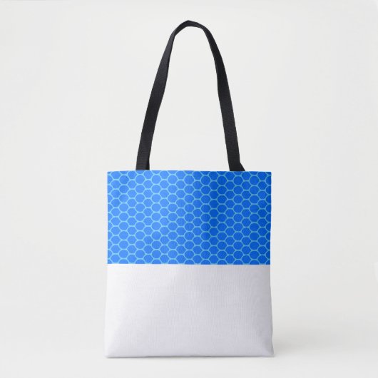 Heldere blauwe honingraatpatroon wit kleurblok tote bag (Voorkant)