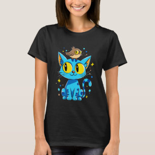 Heldere Blauwe Kat En Schattige Uil Vriendschapsch T-shirt