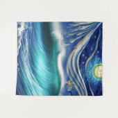 Heldere Blauwe Moon Waves Wandkleed (Voorkant (horizontaal))