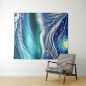 Heldere Blauwe Moon Waves Wandkleed (In Situ (horizontaal))