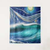 Heldere Blauwe Moon Waves Wandkleed (Voorkant)
