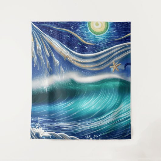 Heldere Blauwe Moon Waves Wandkleed (Voorkant)