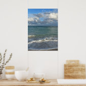 Heldere blauwe oceaan, strand en hemel poster (Keuken)