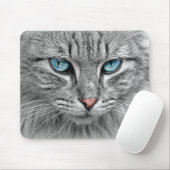 Heldere blauwe ogen | Monochroom | Kat Portrait Muismat (Met muis)