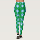 Heldere blauwe sneeuwvlokken op heldere groene Leg Leggings (Achterkant)