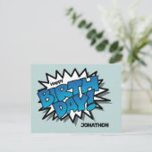 Heldere blauwe striptekst - Happy Birthday Briefkaart (Staand voorkant)