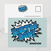 Heldere blauwe striptekst - Happy Birthday Briefkaart (Voorkant / Achterkant)