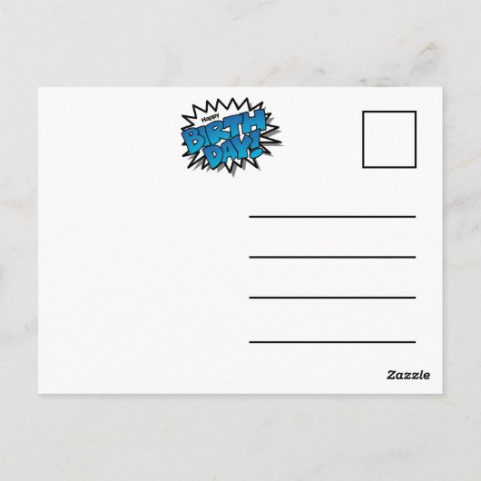 Heldere blauwe striptekst - Happy Birthday Briefkaart (Achterkant)