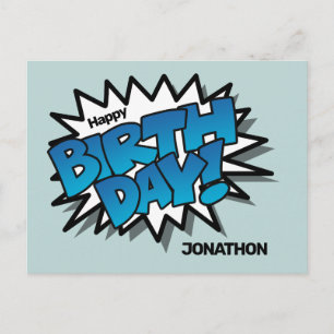 Heldere blauwe striptekst - Happy Birthday Briefkaart