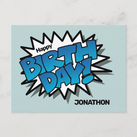 Heldere blauwe striptekst - Happy Birthday Briefkaart (Voorkant)