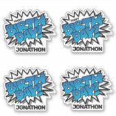 Heldere blauwe striptekst - Happy Birthday Sticker (Voorkant)