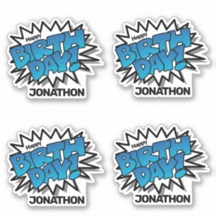 Heldere blauwe striptekst - Happy Birthday Sticker
