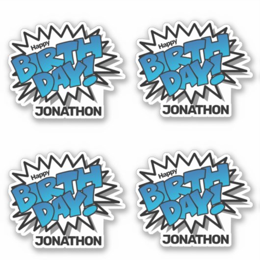 Heldere blauwe striptekst - Happy Birthday Sticker (Voorkant)