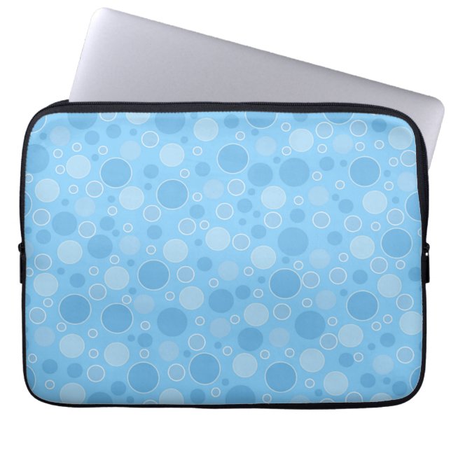 Heldere blauwe tinten met stippen in retro sixties laptop sleeve (Voorkant)