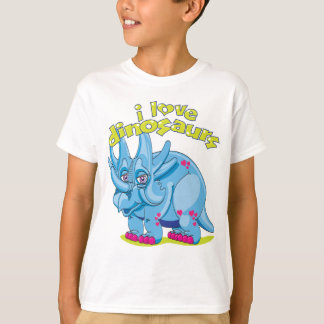 Heldere blauwe Triceratops met roze harten T-shirt