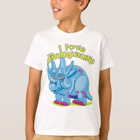 Heldere blauwe Triceratops met roze harten T-shirt (Voorkant)