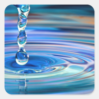 Heldere blauwe waterdruppels stromend vierkante sticker