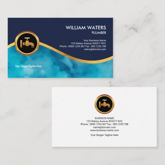 Heldere blauwe watertoevoergolf-plukker visitekaartje (Voorkant / Achterkant)