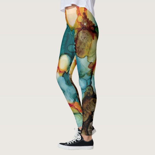 Heldere Blauwgroen Abstracte Leggings (Links)