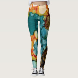 Heldere Blauwgroen Abstracte Leggings